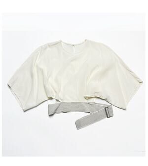 Edition Mo&Co White Silk Cut Out Buckle Waist Cropped Short Sleeve Blouse Top Sm
